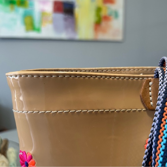 🌸🌼🌺 Consuela Brett Easy Tote Tan Patent Tote - Pink and Orange Floral Appliqués - Picture 7 of 16